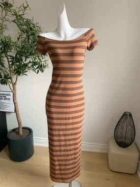 No Comment Off Shoulder Bodycon Maxi Dress Side Slit NWT L